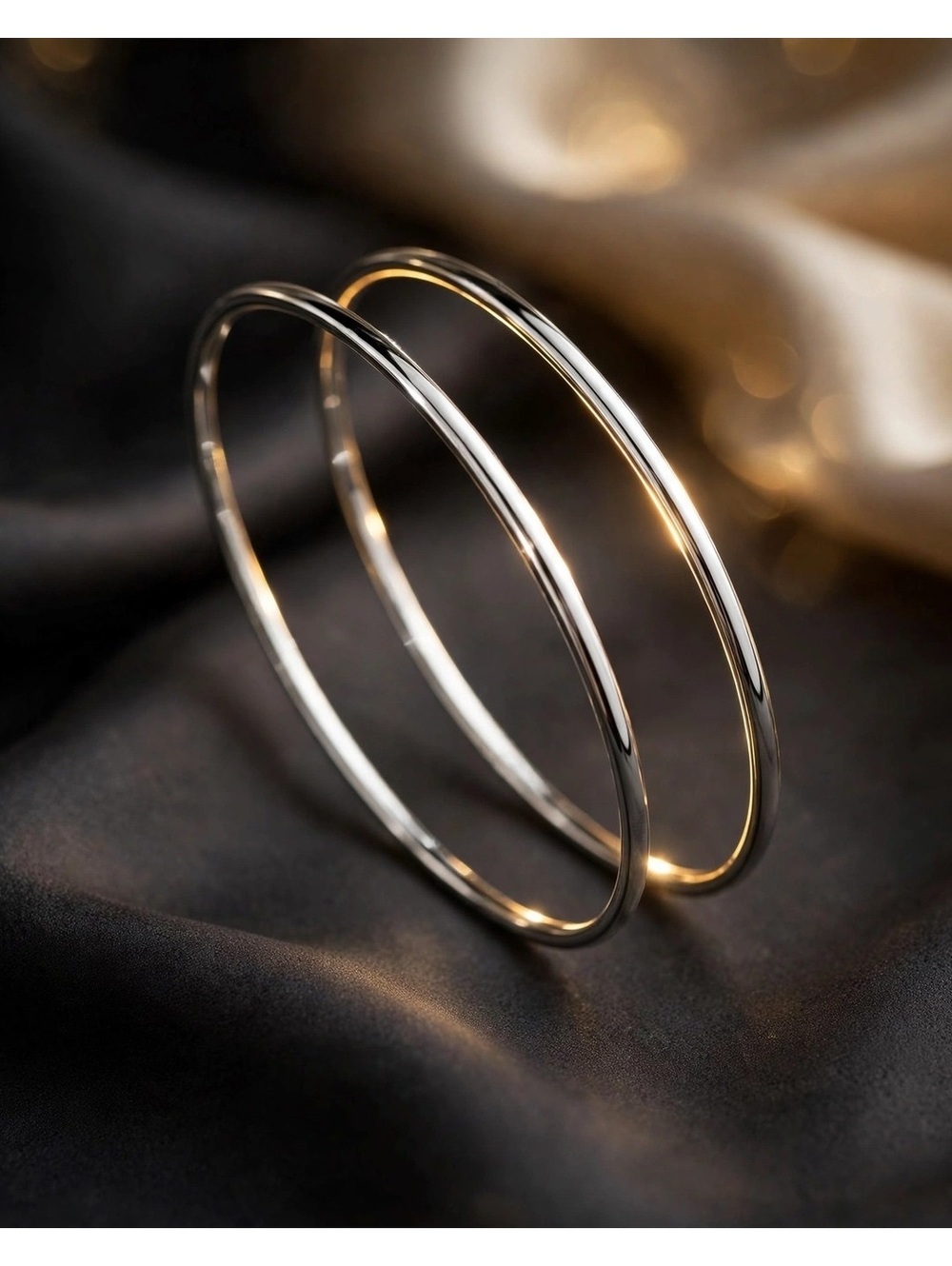 S925 Sterling Silver Bangle Set – 2 Thin Stacking Bracelets, 2.5" Inner Diameter